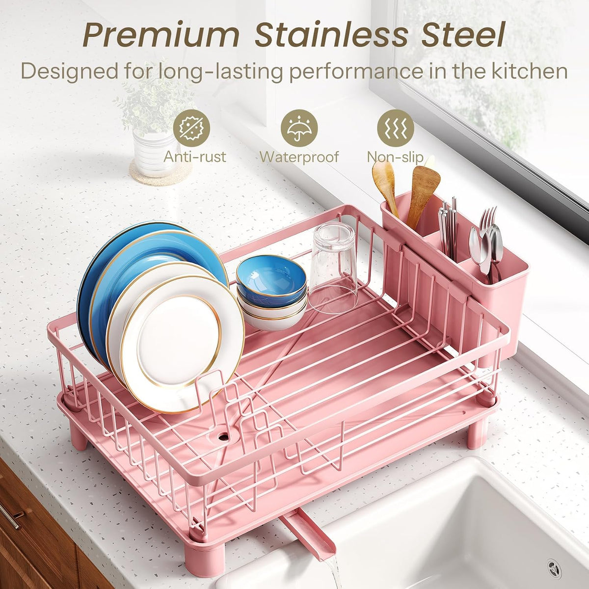 SNTD Escurridor de platos para encimera de cocina pequeña, 11 pulga...