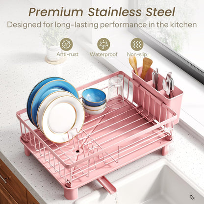 SNTD Escurridor de platos para encimera de cocina pequeña, 11 pulga...