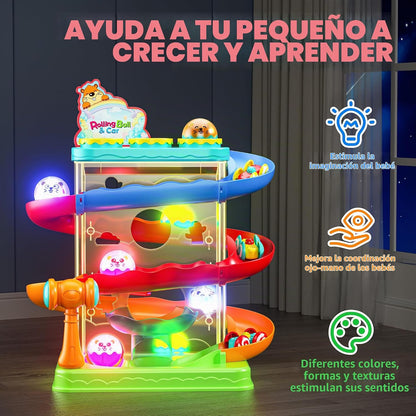 Juguete Montessori 2 en 1 de pista de carreras para niños pequeños...