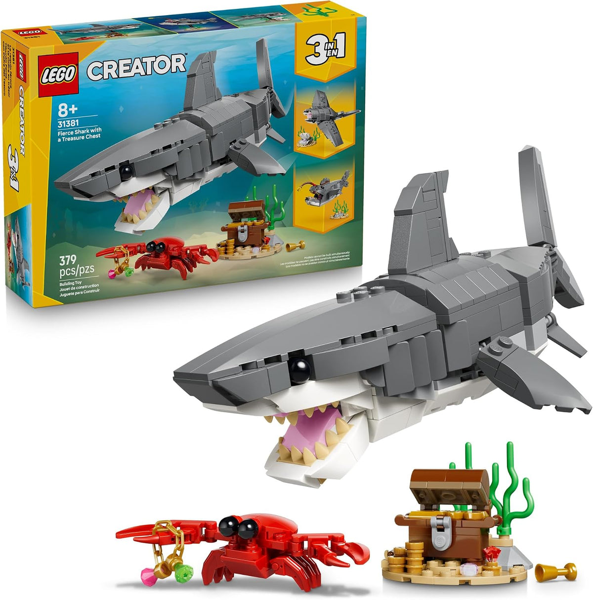 LEGO Creator 3 en 1 Tiburón feroz con cofre del tesoro 31381 | Jugu...