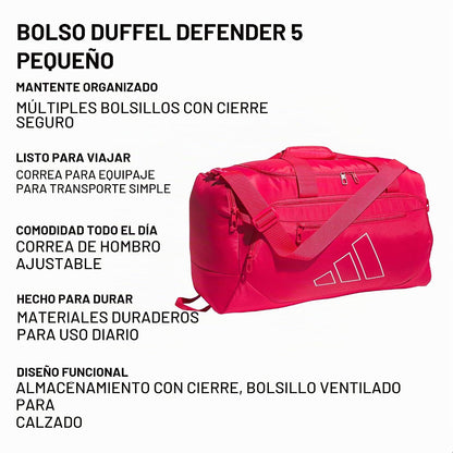 adidas Bolsa de lona Defender, Rosa Podero\/Blanco\/Pequeño 42L, Sm...