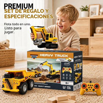TOPMVP Juego de excavadora y camión volquete RC 2 en 1 con luces y...