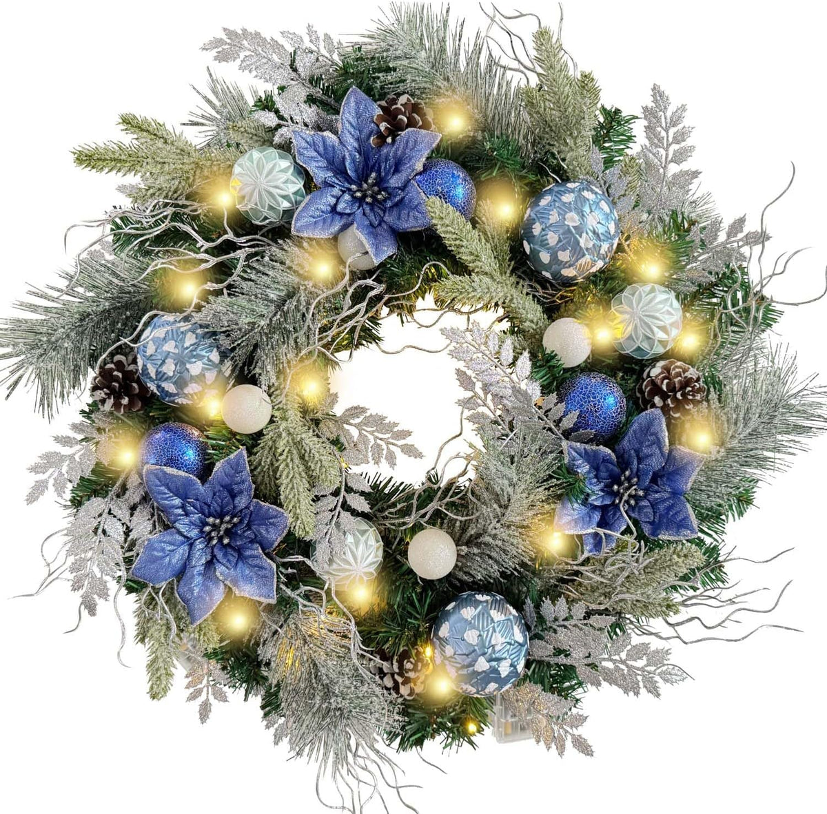 WANNA-CUL Corona de Navidad Preiliminada de 24 Pulgadas para Puerta...