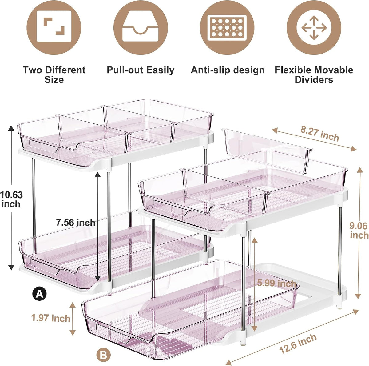 Delamu Organizadores y almacenamiento multiusos de 2 niveles para d...