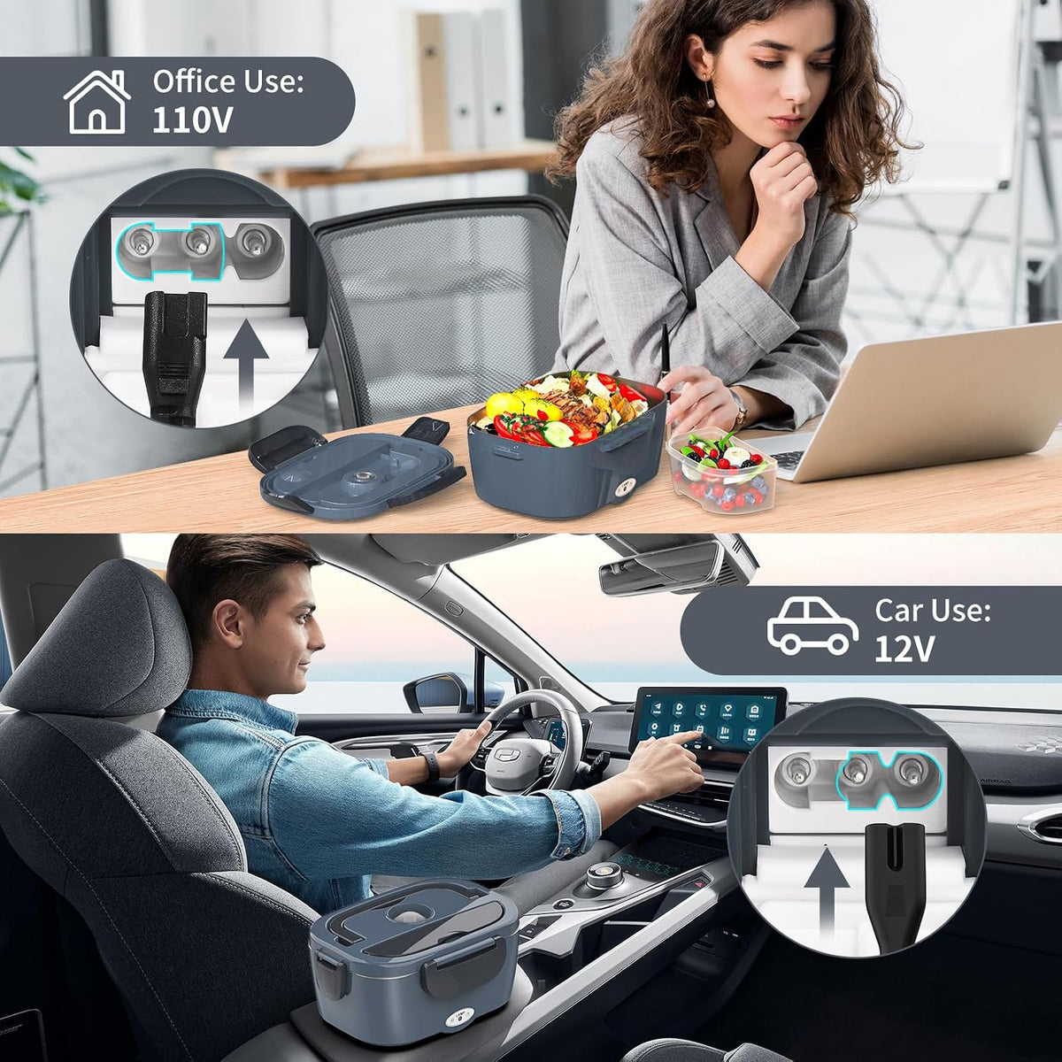 Vingud Fiambrera eléctrica para adultos, lonchera térmica para homb...