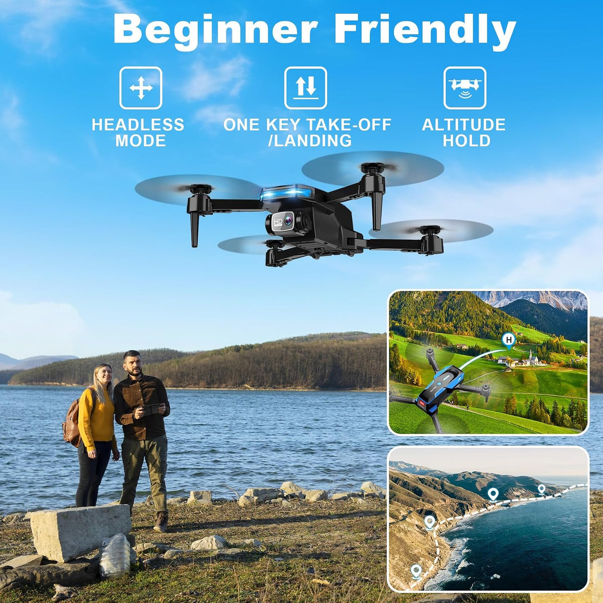 Drone con cámara 1080P - Drone plegable RC Quadcopter FPV con contr...