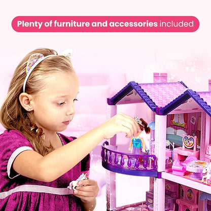 Casa de muñecas con 2 princesas, 4 unicornios, perro, muebles y acc...