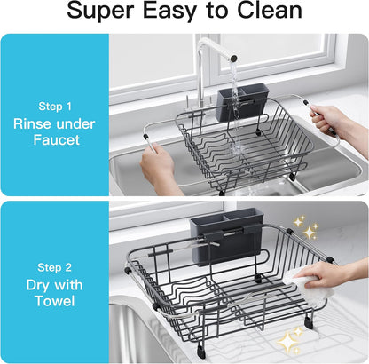 JASIWAY Escurridor de platos gris en fregadero con soporte para ute...
