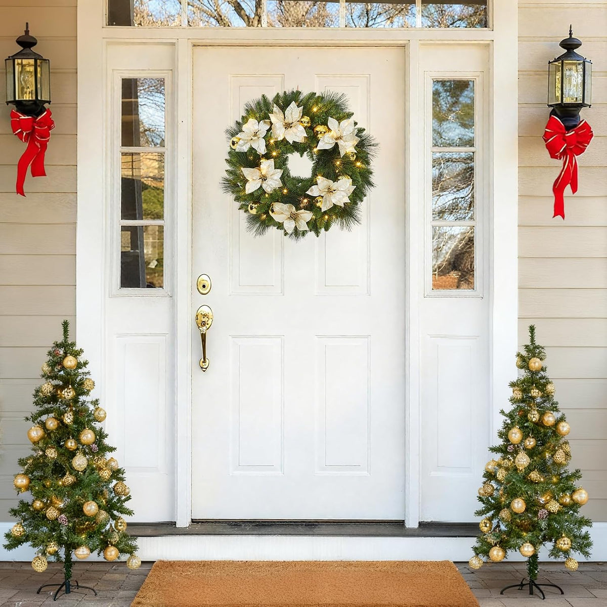 Garvee Corona de Navidad de 24 pulgadas con Flores, Hojas de Ciprés...