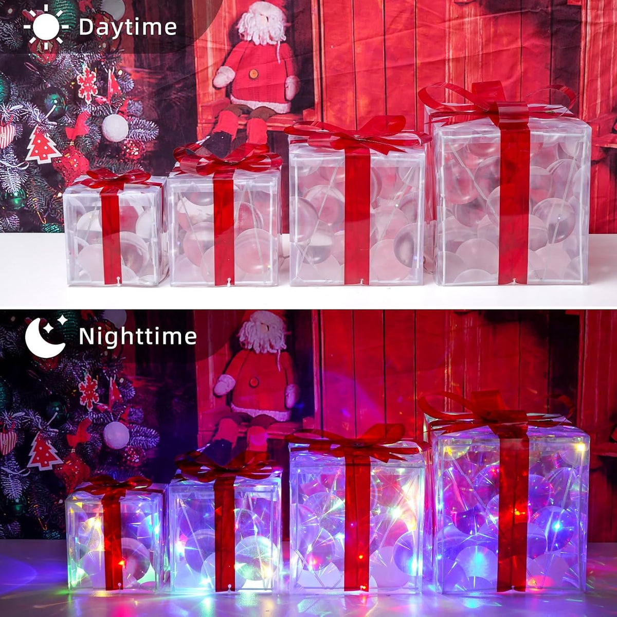 Juego de 4 cajas iluminadas de Navidad, decoración multicolor para...