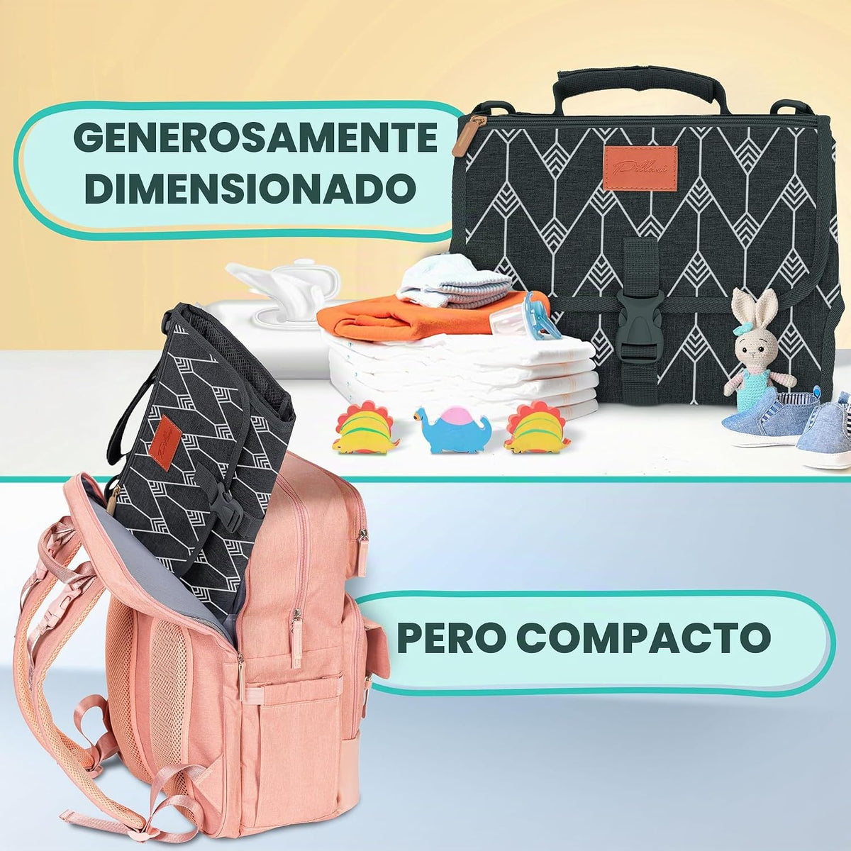 Pillani Cambiador Portátil - Alfombrilla Cambiadora de Pañales de V...