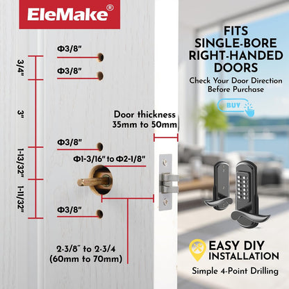Elemake Cerradura de puerta sin llave con teclado, cerradura de pue...