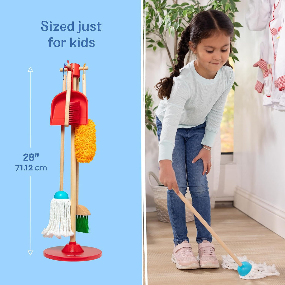 Melissa & Doug Dust Sweep Mop Juego de juguetes de limpieza de made...