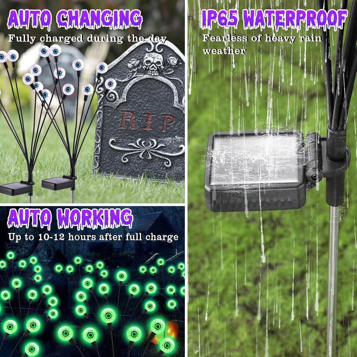 ASMAD Decoraciones de Halloween para exteriores, luces solares ater...