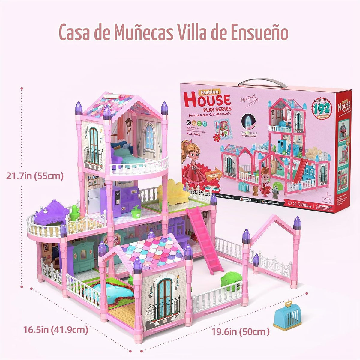 Randhar Casa de muñecas rosa Bubblegum para niñas, casa de muñecas...