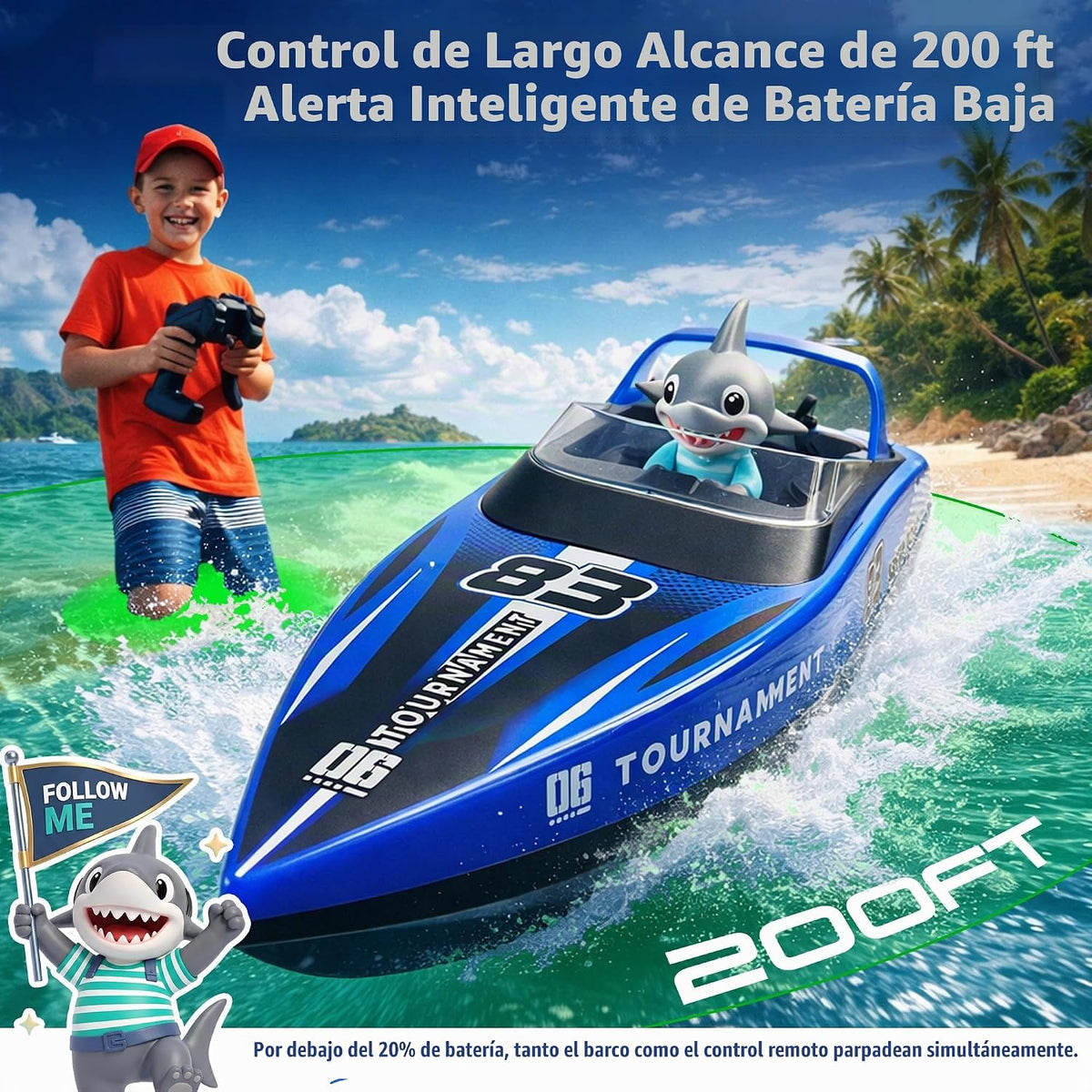 BEZGAR 2 paquetes de 10 pulgadas 15 KPH Fast RC Shark Barcos para n...
