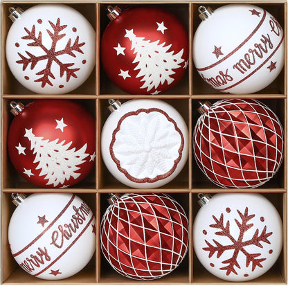 SHareconn - 9 bolas de Navidad grandes de 100mm, color rojo y blanc...