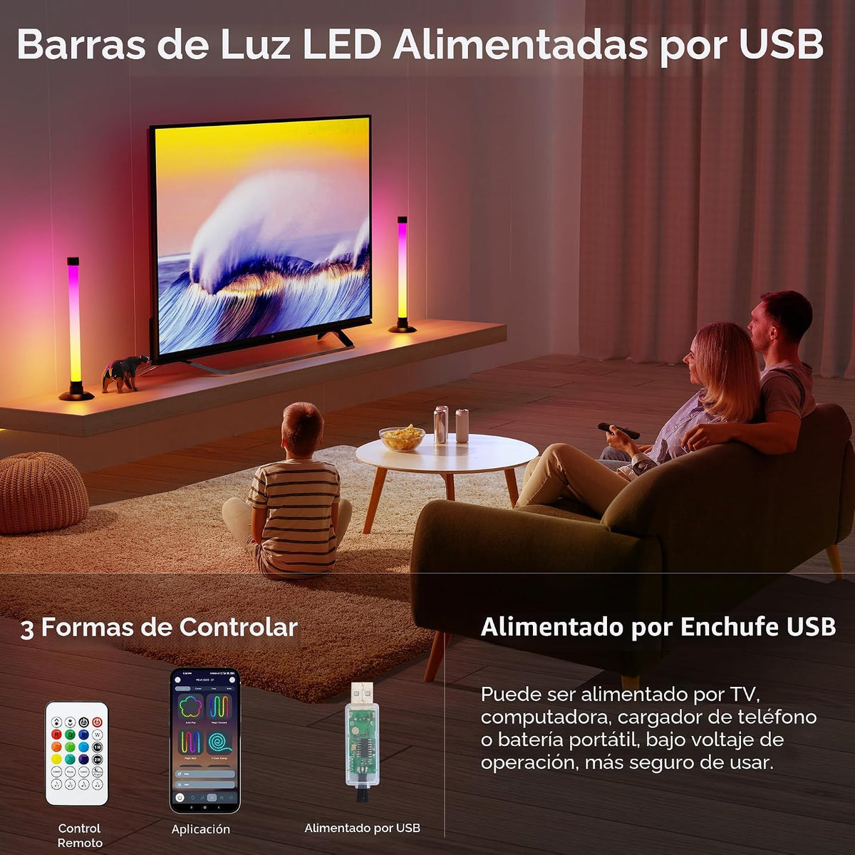 NBBUFF IC+RGBW - Barra de luz LED alimentada por USB con aplicación...