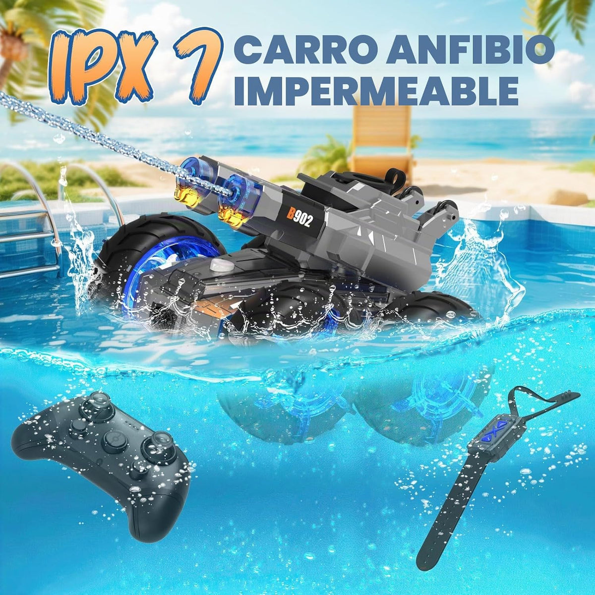 ATHLERIA - Coche de control remoto anfibio con pistola de agua | Co...