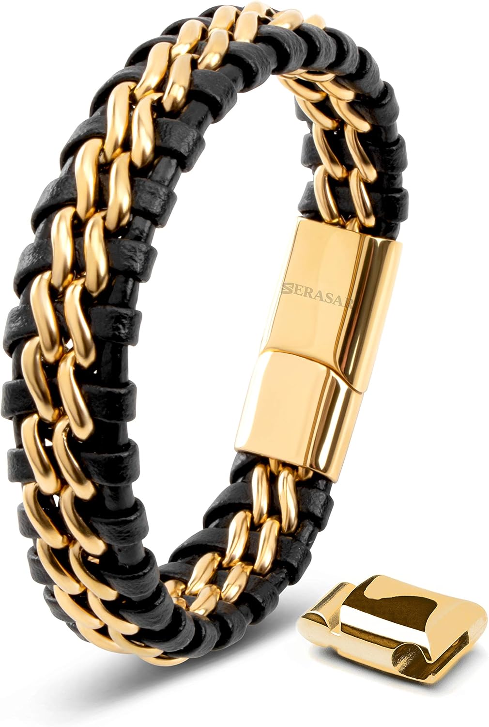 SERASAR | Pulsera de cuero genuino de primera calidad [acero] para...