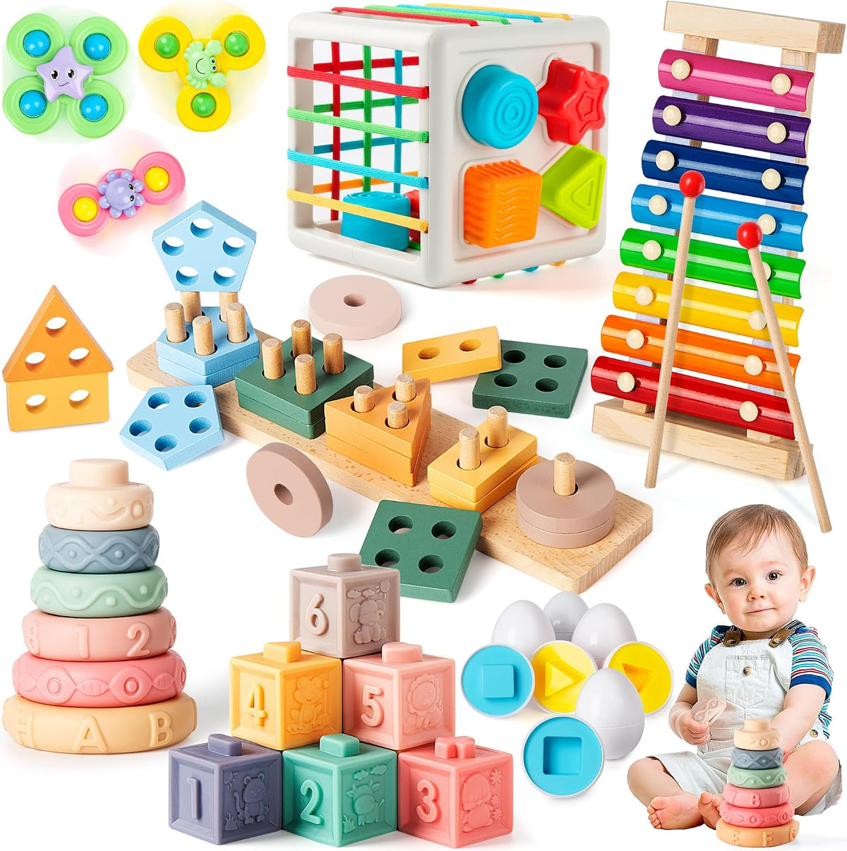 Somastung Juguetes para bebés 7 en 1 de 6 a 12 meses, juguetes Mont...