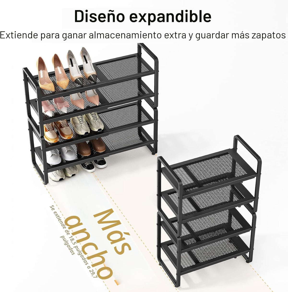 Zapatero de metal expandible para armario, entrada y garaje, 4 nive...