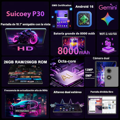 2026 Android 16 Tablet con teclado - Tableta electrónica de 10 pulg...