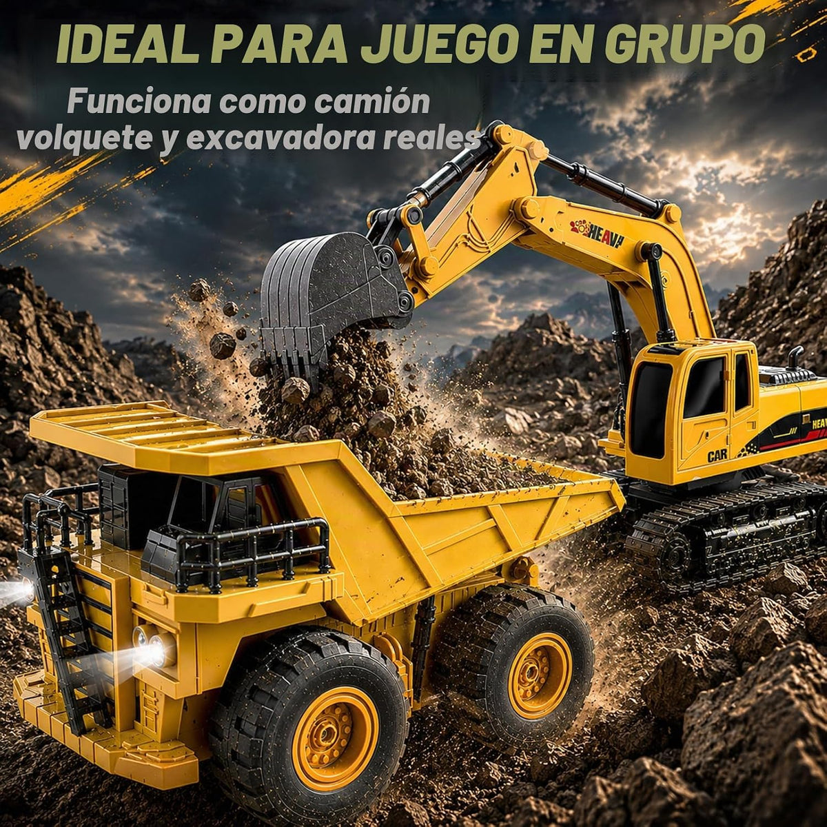 YongnKids 2 piezas de juguete grande de excavadora Rc y camión volq...