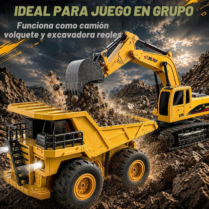 YongnKids 2 piezas de juguete grande de excavadora Rc y camión volq...