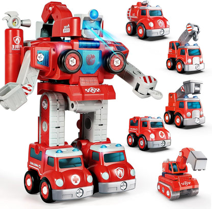 Rescue Hero - Robot transformador 5 en 1 y camión de bomberos de ju...