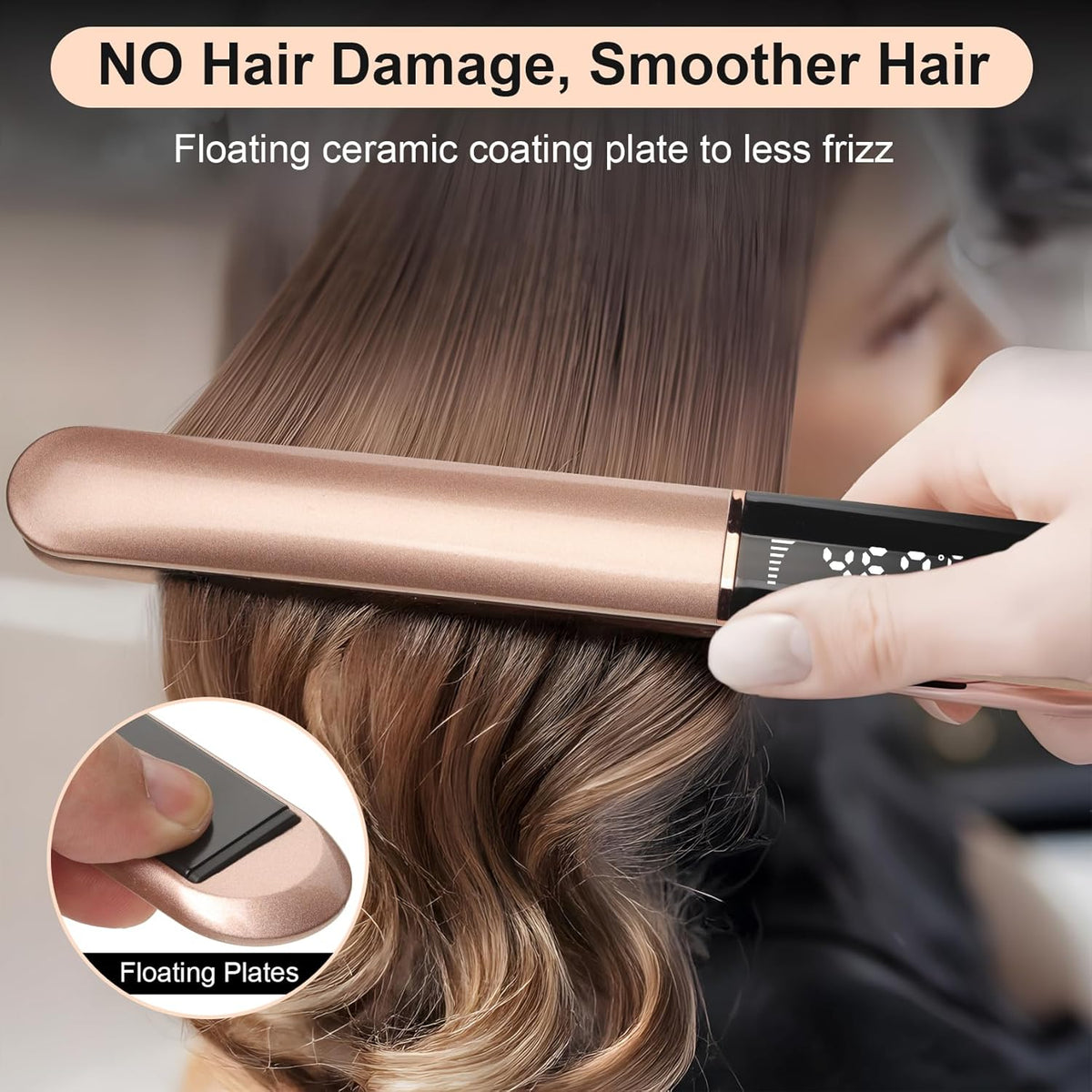 JAETON Plancha de pelo con placas flotantes, temperatura ajustable...