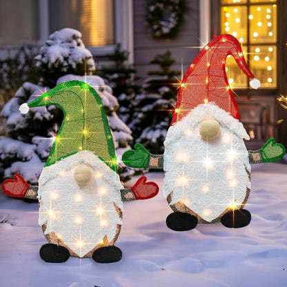 TW SHINE Juego de 2 gnomos de Navidad iluminados, 50 l, 2 pies, gno...