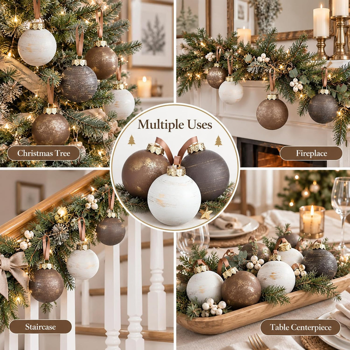 Yunlly - 12 adornos de Navidad neutros 2026, color bronce gris pard...