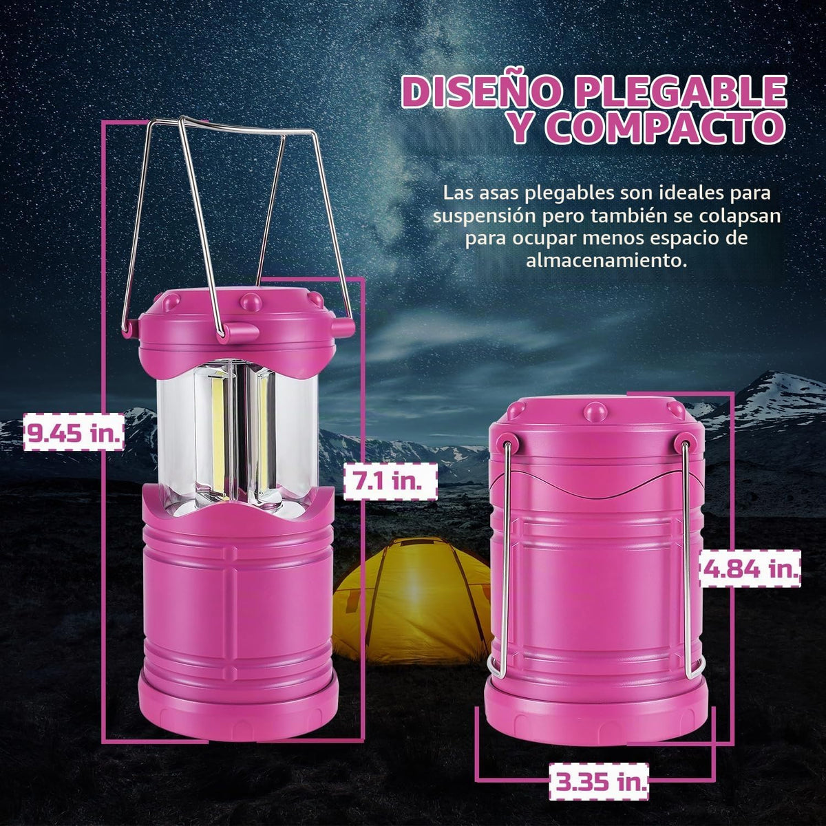 Lichamp Linterna LED de camping, paquete de 4 linternas alimentadas...
