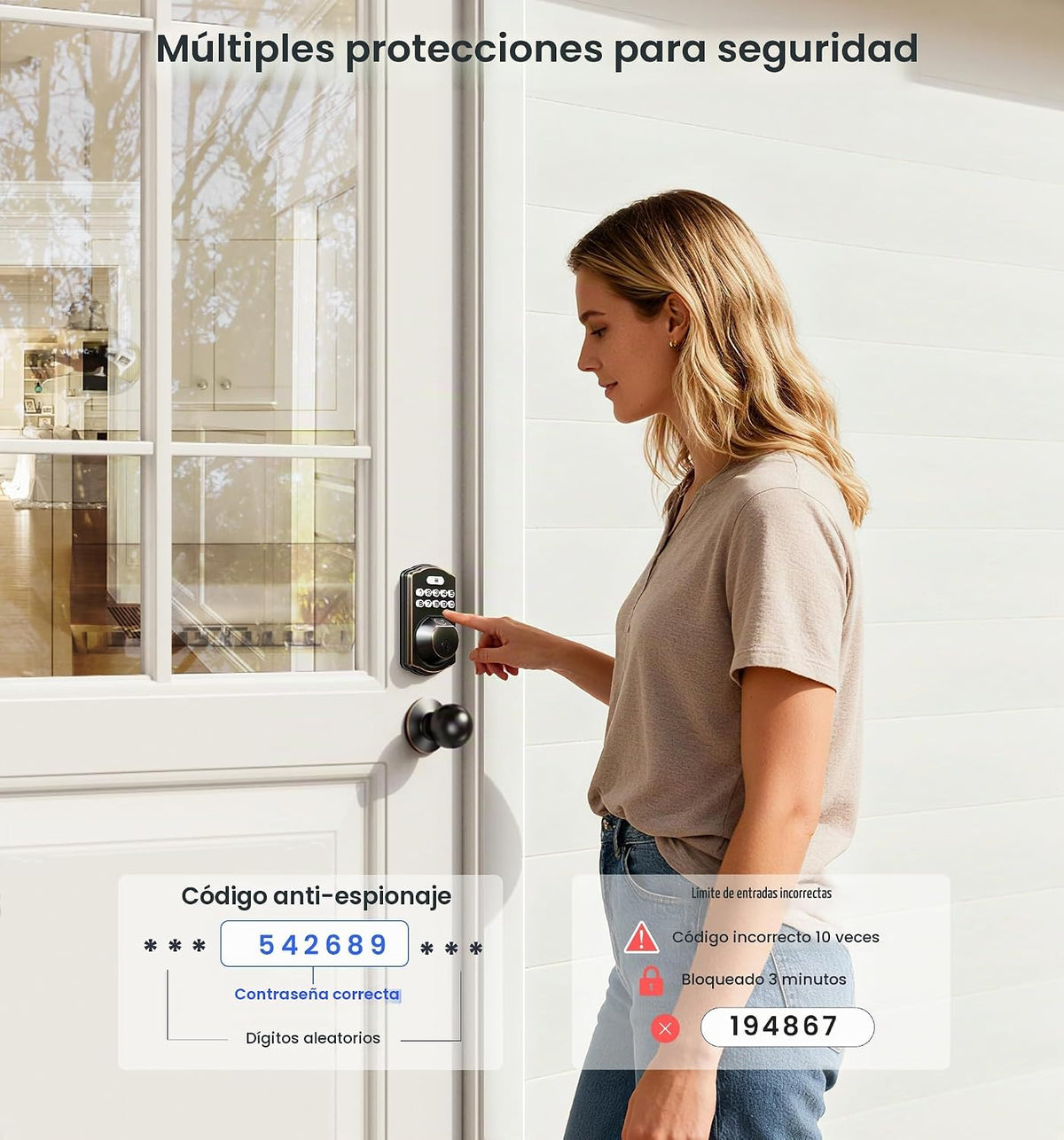 Veise Cerradura de puerta con huellas dactilares con 2 perillas - C...