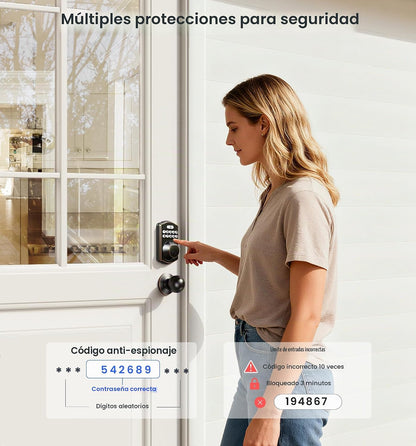 Veise Cerradura de puerta con huellas dactilares con 2 perillas - C...