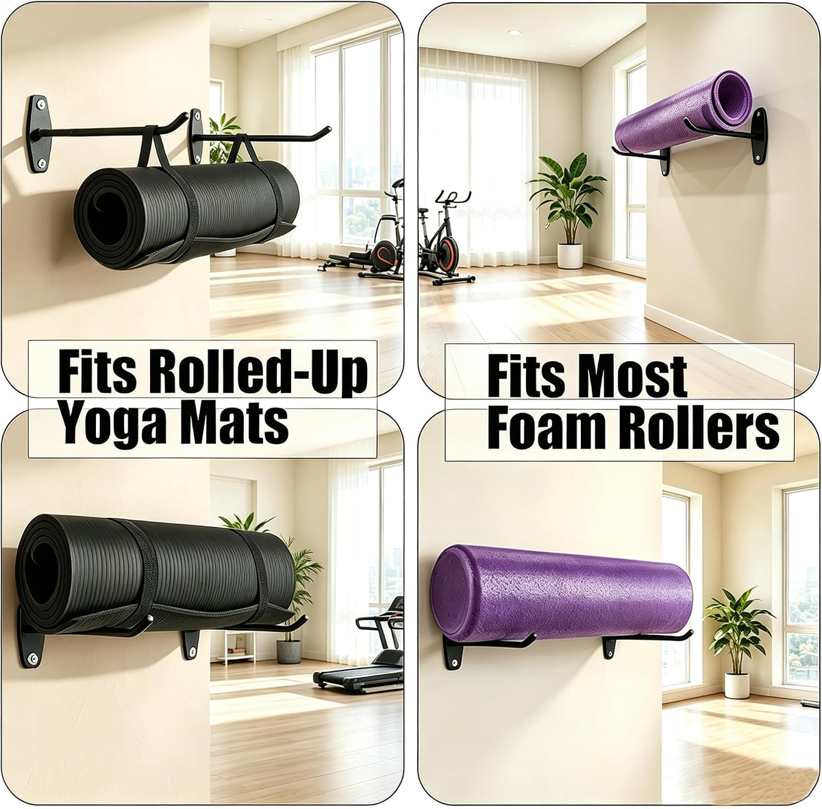 Soporte de pared para esterilla de yoga, estante de almacenamiento...