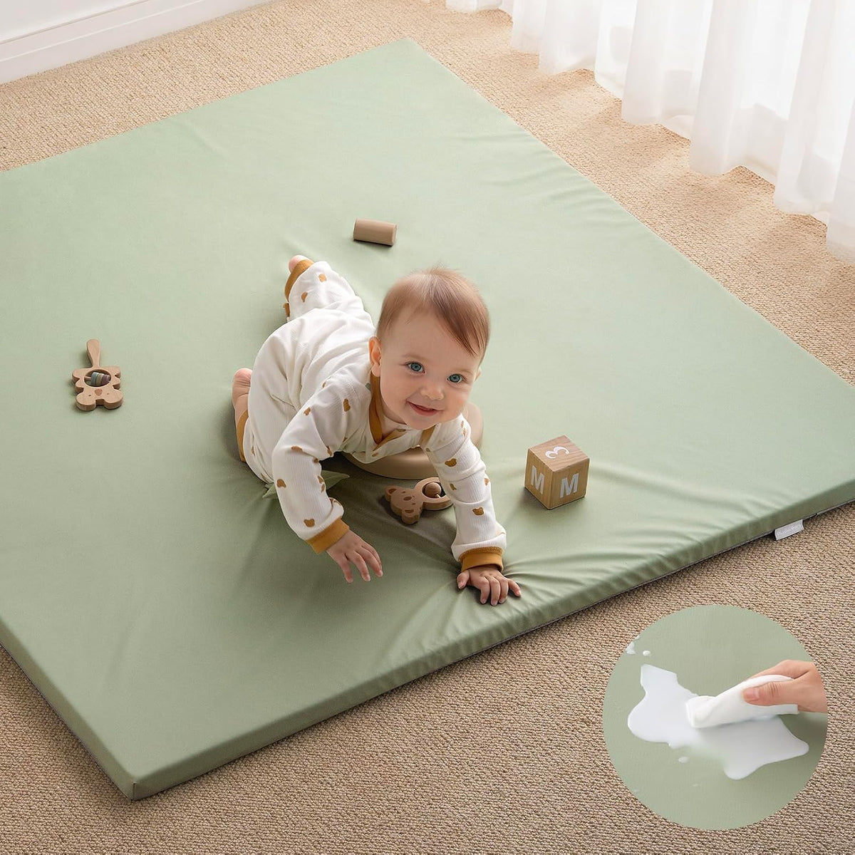 Blissful Diary Alfombra de juego de cuero vegano para bebé, 50"...