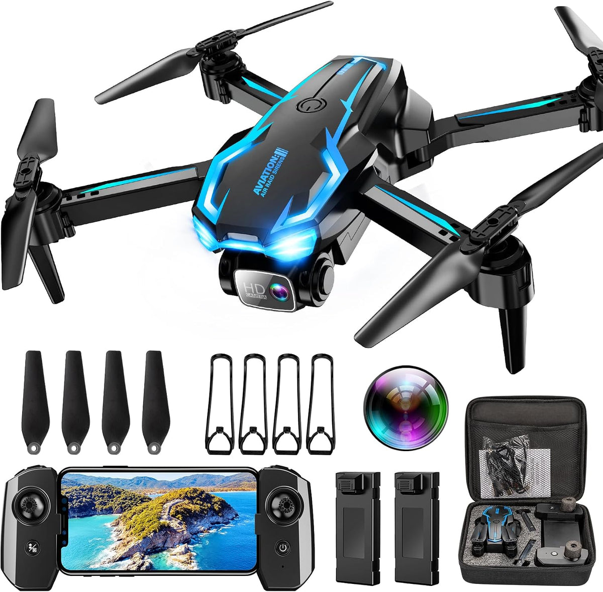 Dron FPV HD 2K con cámara para adultos, retención de altitud, despe...