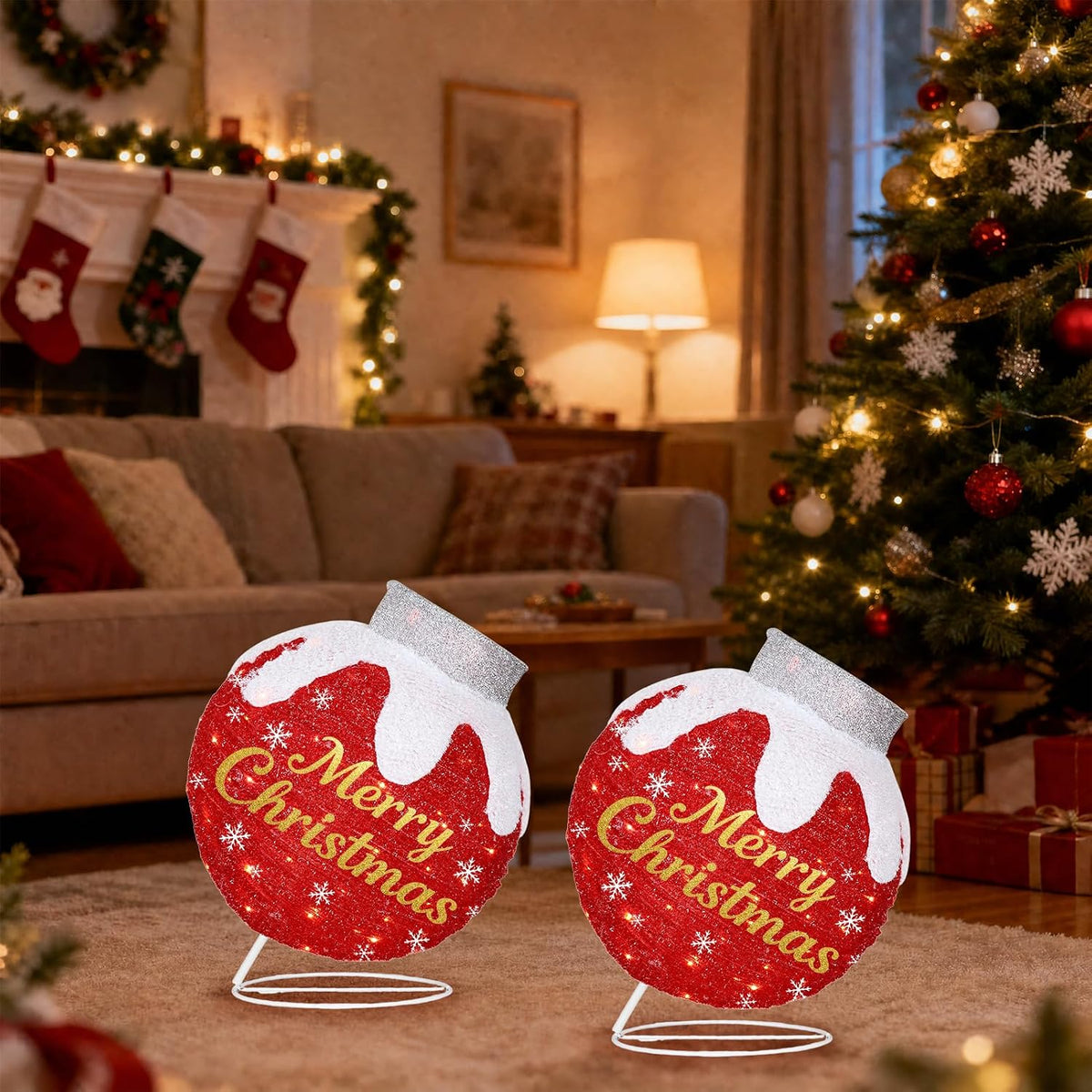 1 bola decorativa iluminada con 80 luces LED | Adornos de Navidad p...