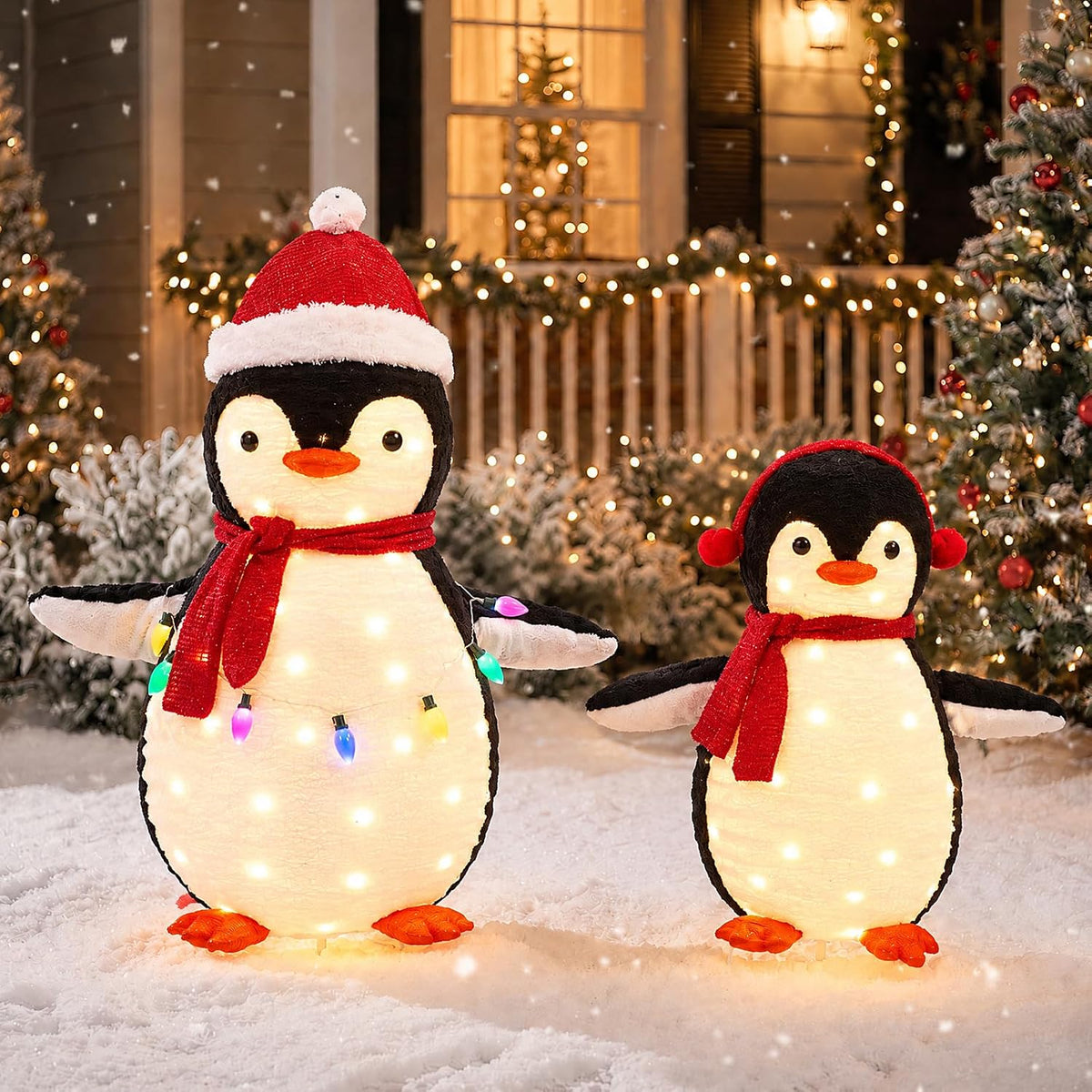 NEWBULIG 2 piezas de pingüino iluminado para exteriores, decoracion...