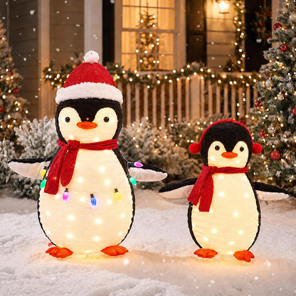 NEWBULIG 2 piezas de pingüino iluminado para exteriores, decoracion...