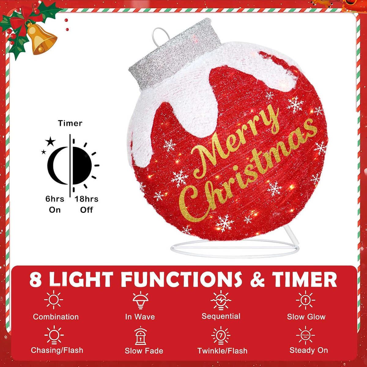 1 bola decorativa iluminada con 80 luces LED | Adornos de Navidad p...