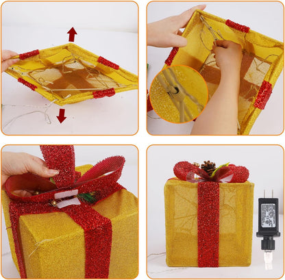 Juego de 4 cajas decorativas de regalo iluminadas para Navidad, caj...
