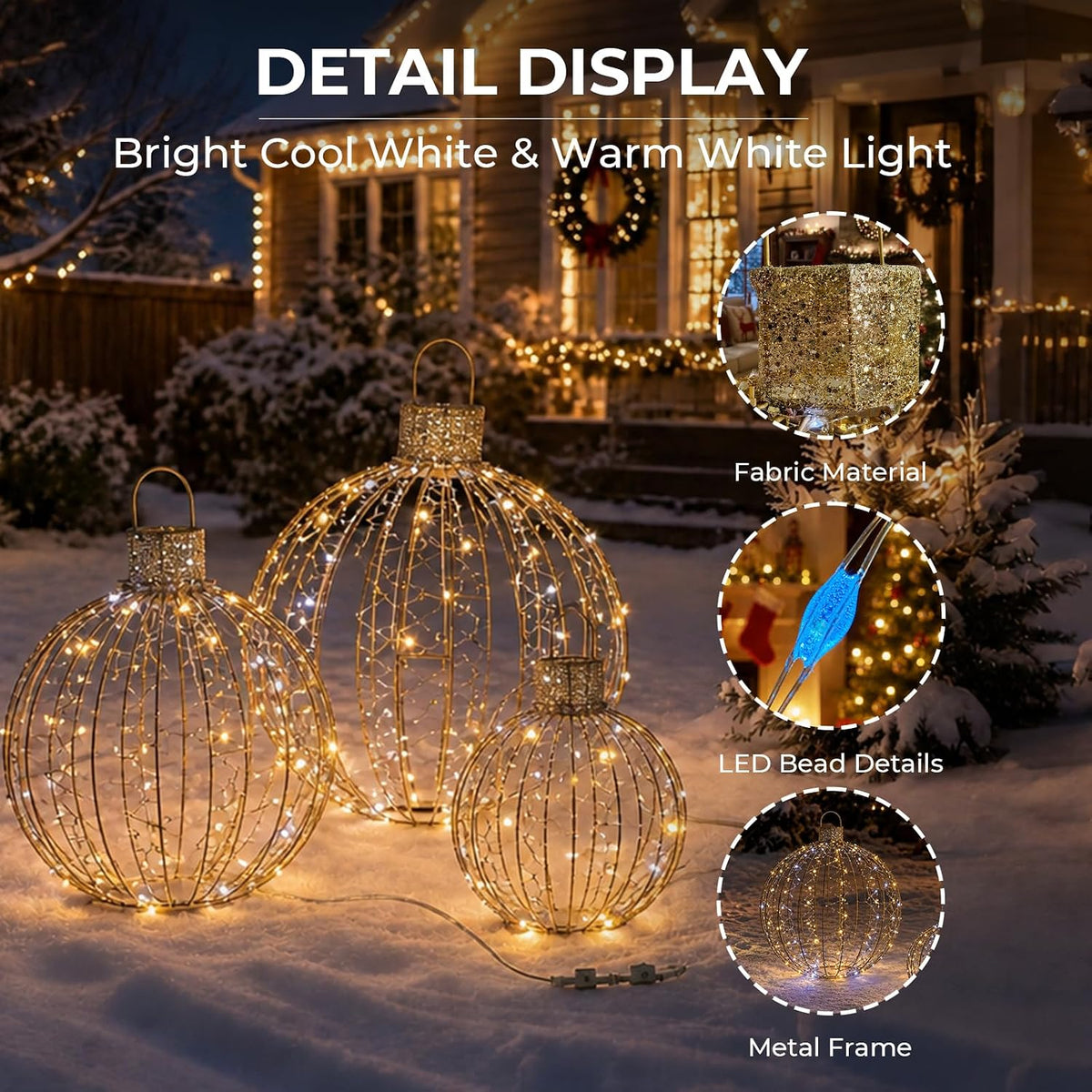 3 piezas de grandes bolas iluminadas para exteriores, decoraciones...