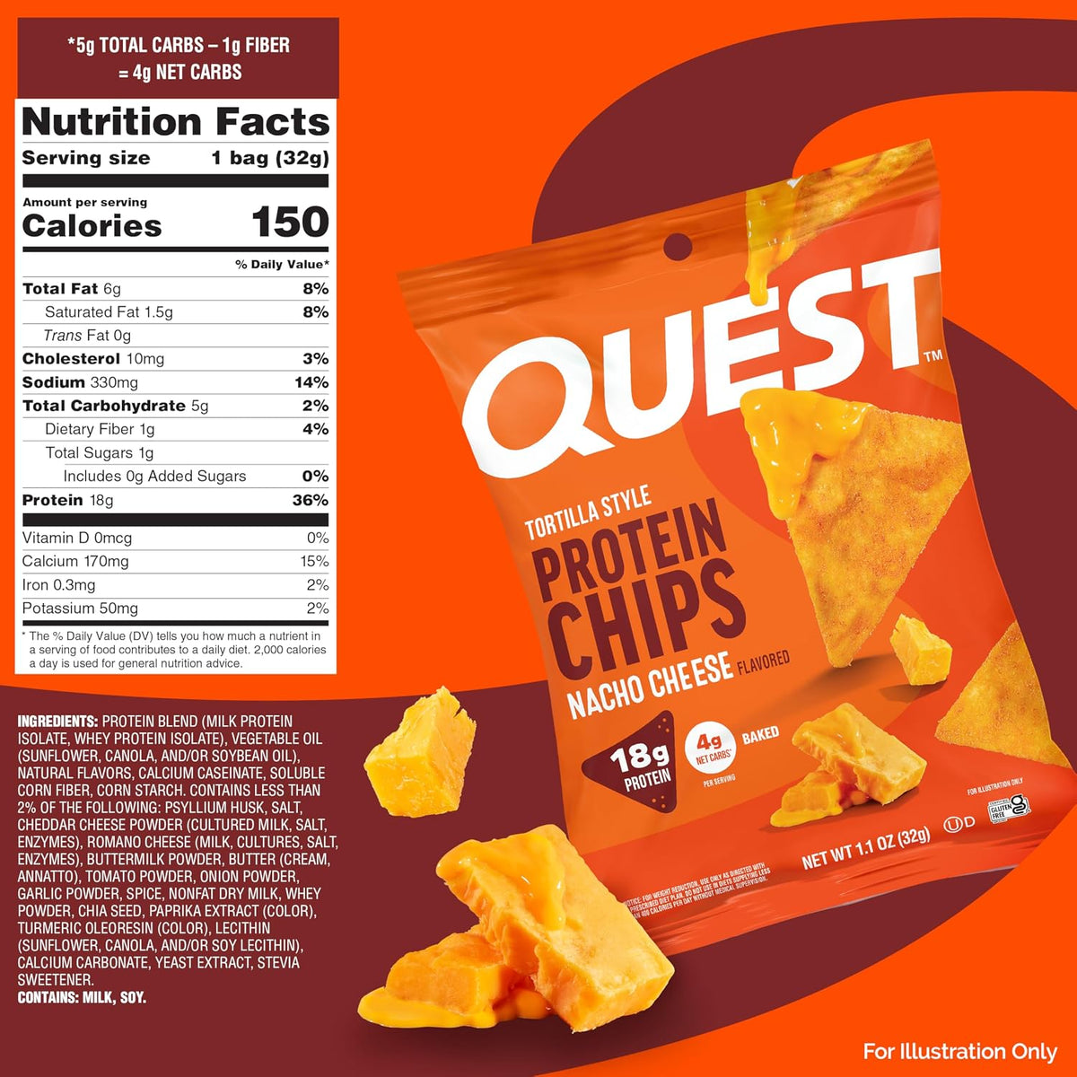 Quest Nutrition - Chips de proteína estilo tortilla de queso nacho,...