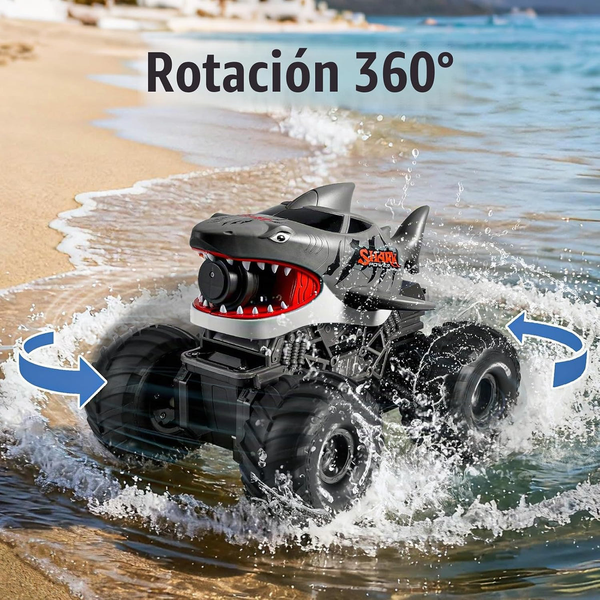 BOBXIN Anfibio Control Remoto Coche Tiburón Monster Truck Squirt Ag...
