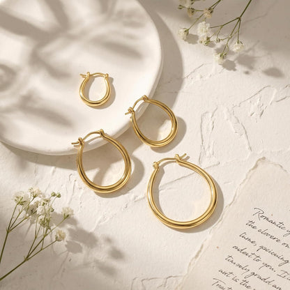 Aretes de oro de 14 quilates para mujer, aretes clásicos en forma d...
