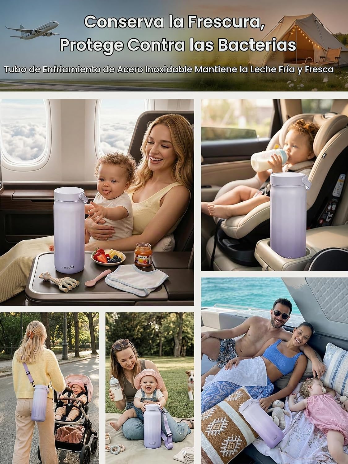 Grownsy Enfriador portátil de leche materna de 22 oz para trabajo y...