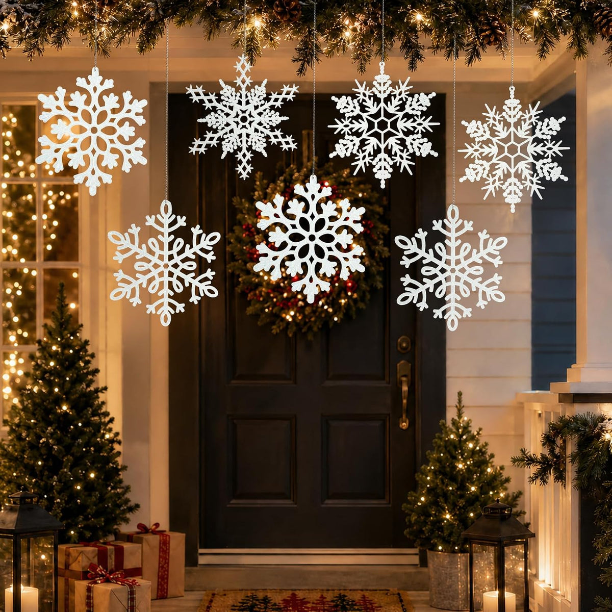 Adornos grandes de copos de nieve para decoración de árbol de Navid...